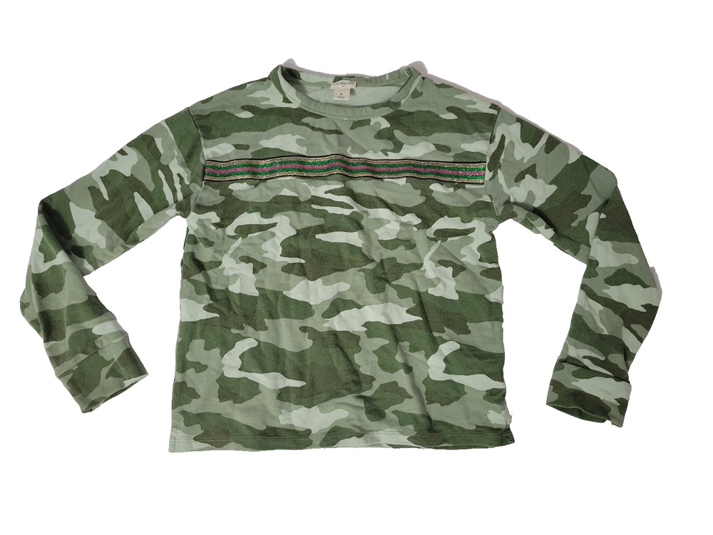 J.Crew Crewcuts Girls M 8-9 Camo Long Sleeve Shirt Rainbow Stripe Green